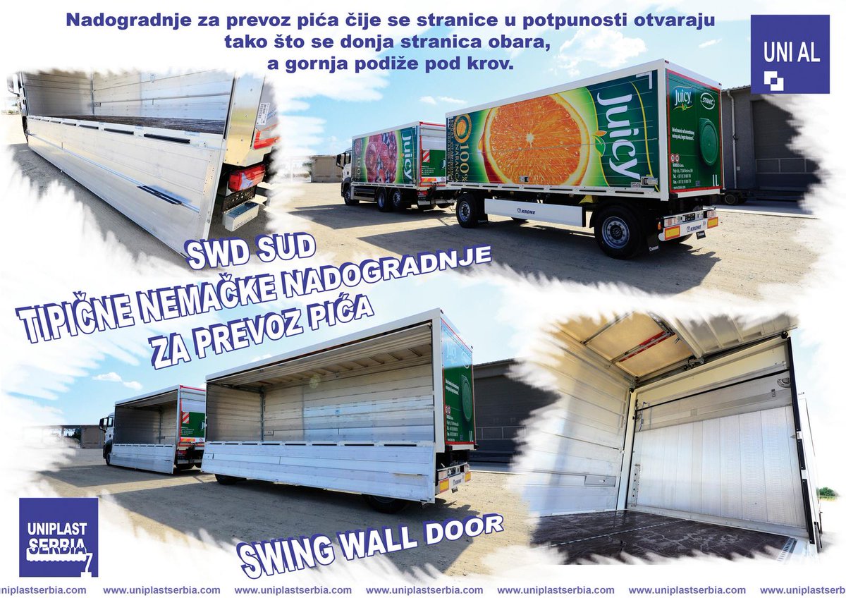UniplastSerbia's tweet photo. To su te čuvene, tipične nemačke nadogradnje za prevoz pića, takozvane SWD (Swing Wall Door) nadogradnje. #SWD #SUD #transportpica #liquidtransport #prevozpica #unial #potpunootvorenestranice #nemackitip #germanstyle #topquality #madeinserbia https://t.co/1rDMEZeQ5a