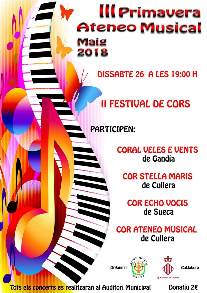 Corovelesevents's tweet photo. Hui cantem a Cullera!! Estarem a les 19h en el Auditori Municipal junt amb els Cors Stella Maris, Echo Vocis i Cor Ateneo Musical, us esperem!! 🎶 https://t.co/ykBPlj53YZ
