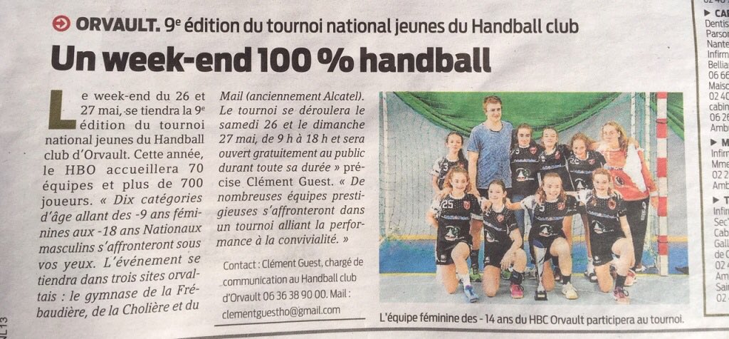 HandballOrvault's tweet photo. Ça parle dans le journal 🤙😏🤙 https://t.co/K6qTojNrQZ