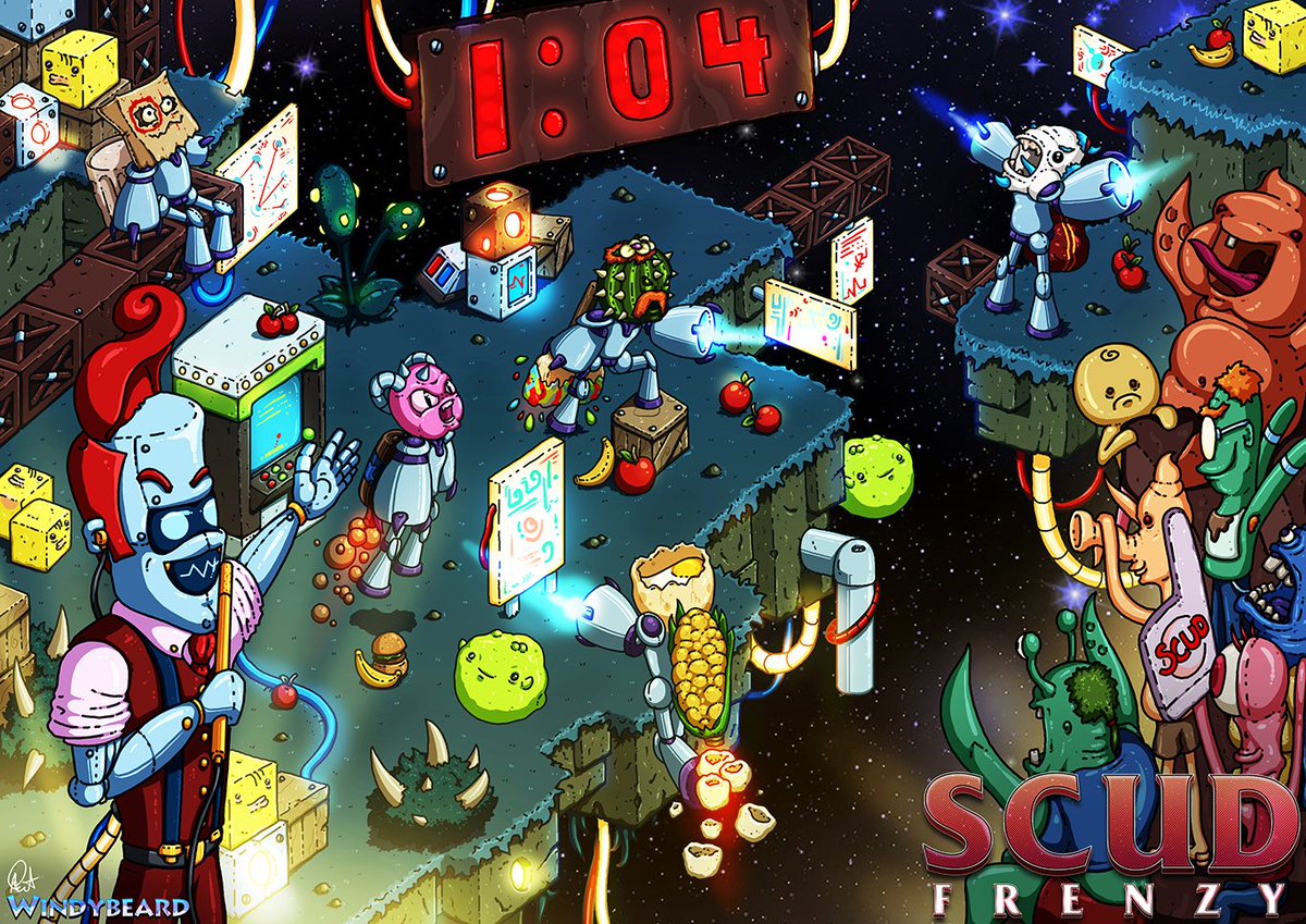 WindybeardGames's tweet photo. Only days to go until #ScudFrenzy is released on #Steam. The biggest game show in the cosmos! Fast paced, chaotic, destructive, colourful and only £4.99! Slap it on your wishlist now! Releases 8th June. https://t.co/gSH6NqhDtu #indiedev #gamedev #newrelease #comingsoon #indiegame https://t.co/DlHQjLvSkk