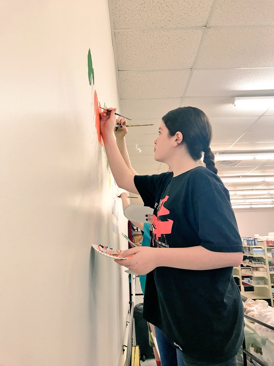 Last weekend CMMS student leaders in art partnered with Leadership Raleigh to paint a mural in the Dorcas Food Pantry located in Cary. So proud of them for sharing their talents in our community!! #creativitytakescourage