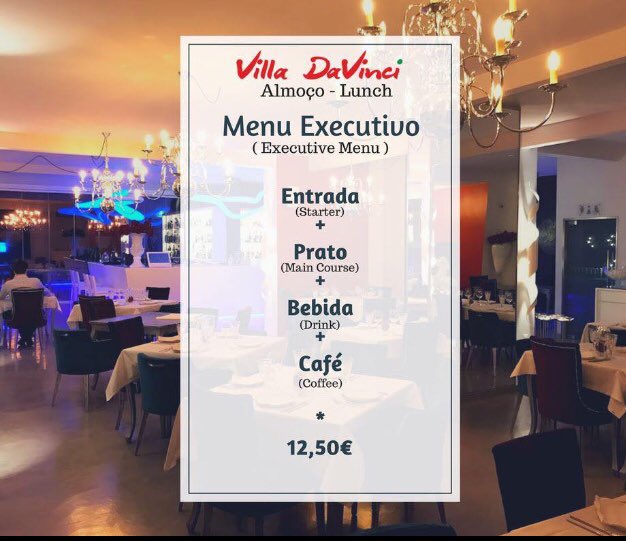whatsonalgarve's tweet photo. Executive lunch menu every Saturday lunchtime at Villa DaVinci in Almancil! Only 12,50€ per person! #executivemenu #lunch #italiano https://t.co/1GhurJJkLL