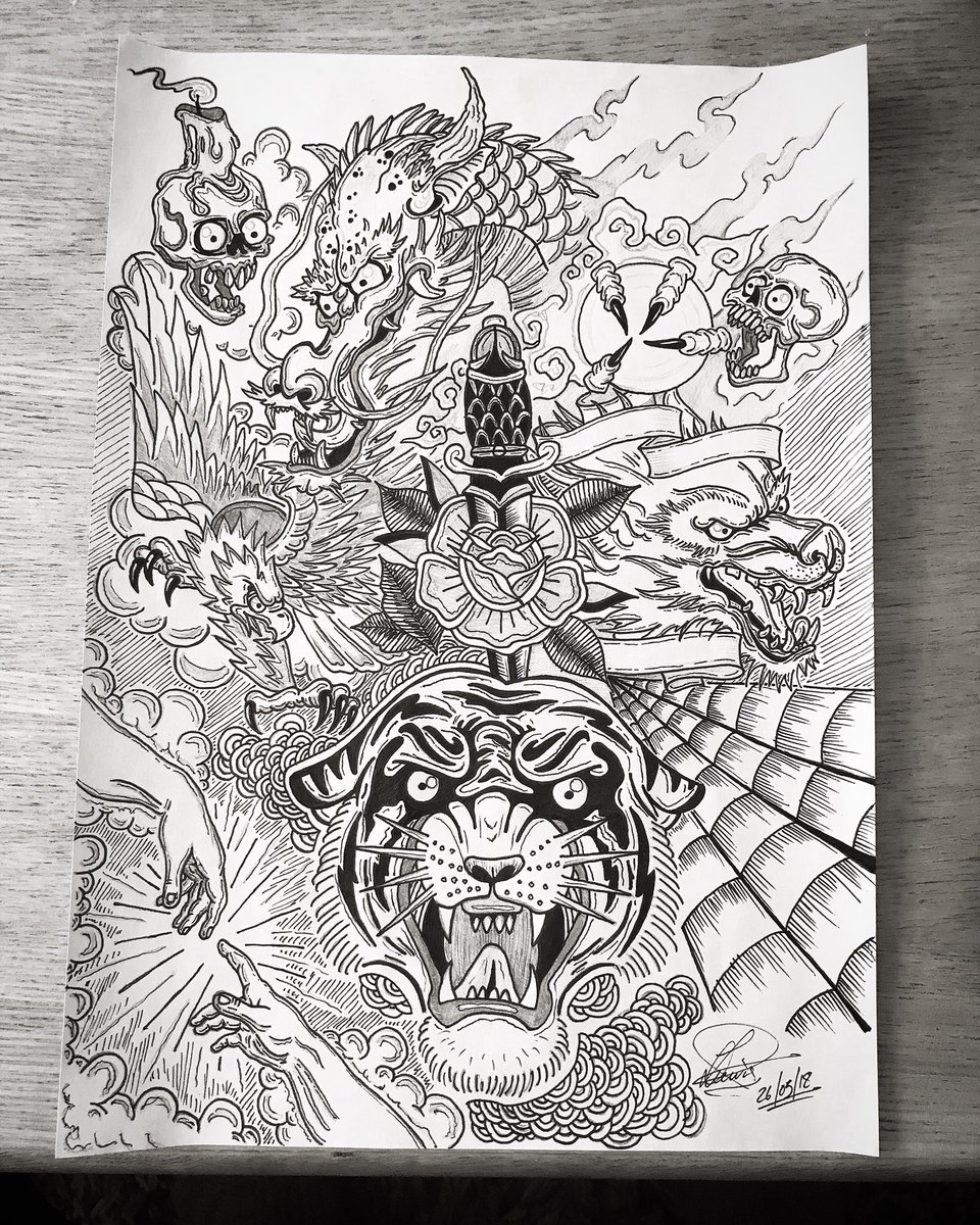 TomDavisDunn1's tweet photo. I can only draw when I feel the need too, last night I had an urge and practiced some neo traditional work with some other bits of randomness.✖️✏️ https://t.co/wjya5AiQIc