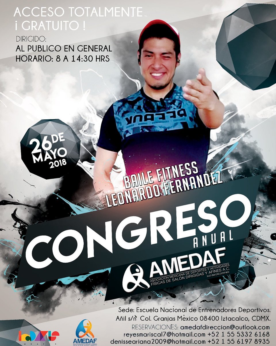 AmedafAC's tweet photo. Hoy es el día del #CongresoAnualAmedaf2018 y nos vemos para mucho #bailefitness con Leo!

#Amedaf : #ViveTuEstiloFit

#yosoyamedaf #fitnessdecalidad #vidafit #vidasaludable #entrenadores #entrenador #coach #coaching #entrenadorfitness #entrenamiento #talleres https://t.co/fY5wryNoQh