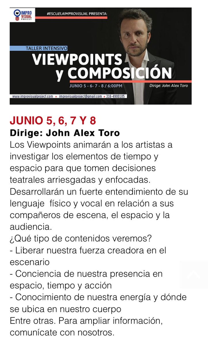 Improvisual's tweet image. ÚLTIMA SEMANA DE INSCRIPCIONES!! Taller con @jhonatoro del 5 al 8 de Junio. Mas info: improvisualproject@gmail.com