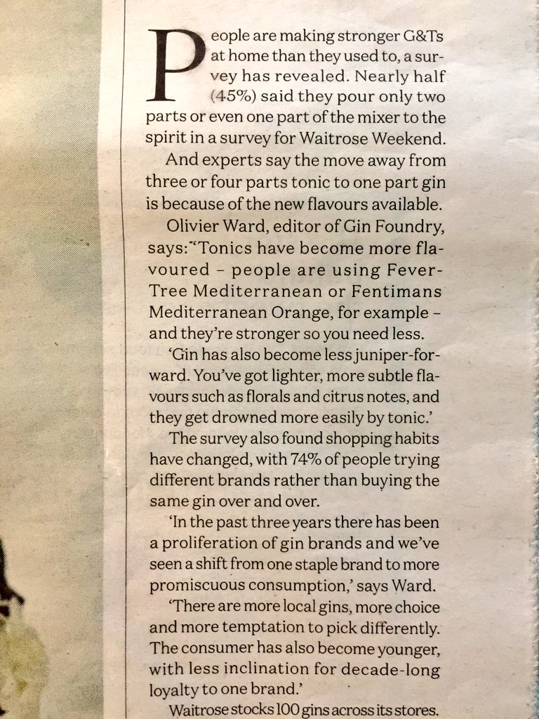 If you are near @Waitrose this weekend... their Weekender Mag has a 12 page special about Gin that's worth having a look through as well as some pretty amazing price discounting in store to coincide with it. Oh, and there's even @theginblog talking shop once more too...