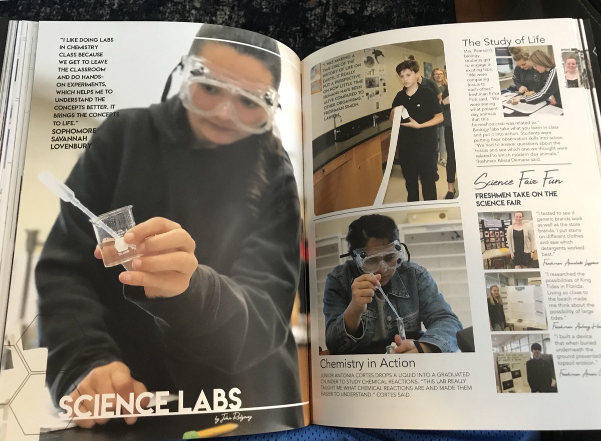 BlinnjaTheNinja's tweet image. I love it!!! Deland High School’s yearbook has a two page spread celebrating students doing science labs and the science fair.  #wearedeland #VCSscience