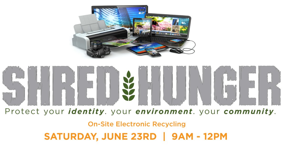 FeedingTampaBay's tweet photo. Start new this summer & shredding your old electronics. On 6/23 visit @StreamRecycling, donate $10 in the name of FTB & mention #ShredHunger to keep your data safe & excess food out of landfills. Learn more: https://t.co/n75CcuiHcX https://t.co/v1hjDSP1qq