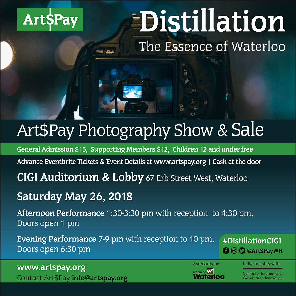 TONIGHT: <a href="/ArtSPayWR/">Art$Pay</a> presents: Distillation - The Essence of Waterloo, a special juried photography presentation with local musicians playing jazz, folk, classical, ambient, indigenous drumming &amp; more! Tickets: ow.ly/UUCC30jUsZZ