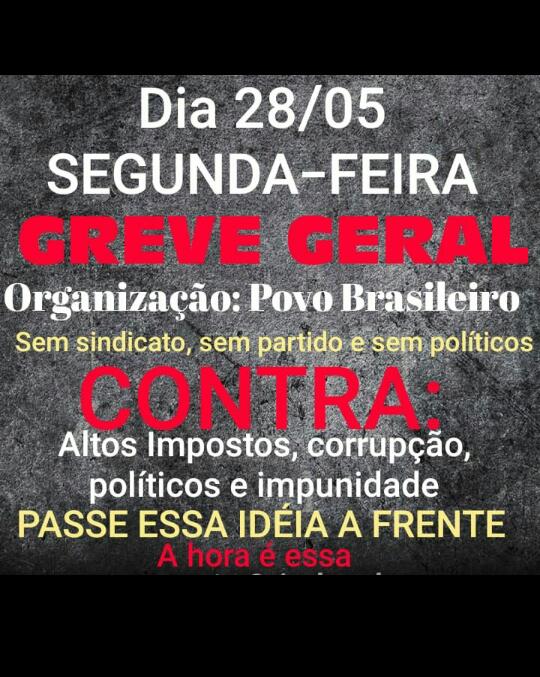 Retrocesso seria não apoiar os caminhoneiros nessa mobilização.
Tá na hora de mudar, tá na hora de mostrar que cansamos de sustentar corrupção!

#grevedoscaminhoeiros