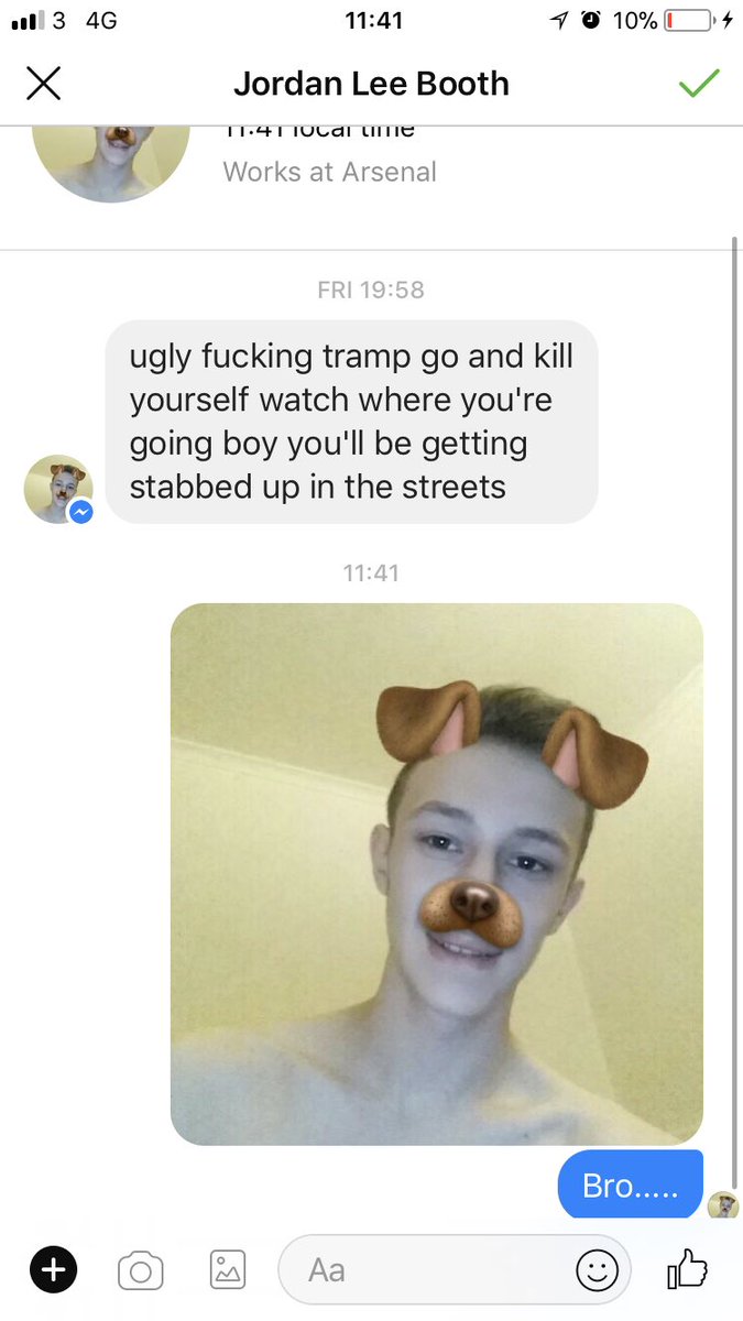 jackjonestv's tweet photo. We got ourselves another gangster !!!! He’s threatening to stab me 😂😂😂 i looked at his profile picture & fuck me this kid looks crazy 😂😂😂😂 what a melt !!!! https://t.co/Fc2HEDaz2U