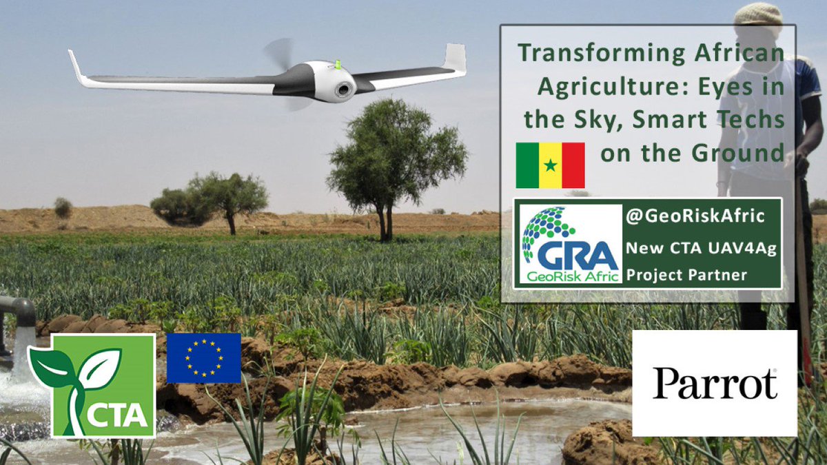 .<a href="/GeoRiskAfric/">GeoRisk Afric 🇸🇳</a>: 🇸🇳awardee of the call "Transforming African #Agriculture: Eyes in the Sky, Smart Techs on the Ground" will now benefit from CTA support in establishing #UAS advisory services for farmers in #Senegal | #D4D #digitalisation | <a href="/CTAflash/">CTA</a> #EUDev <a href="/ParrotB2B/">Parrot Business Solutions</a> support