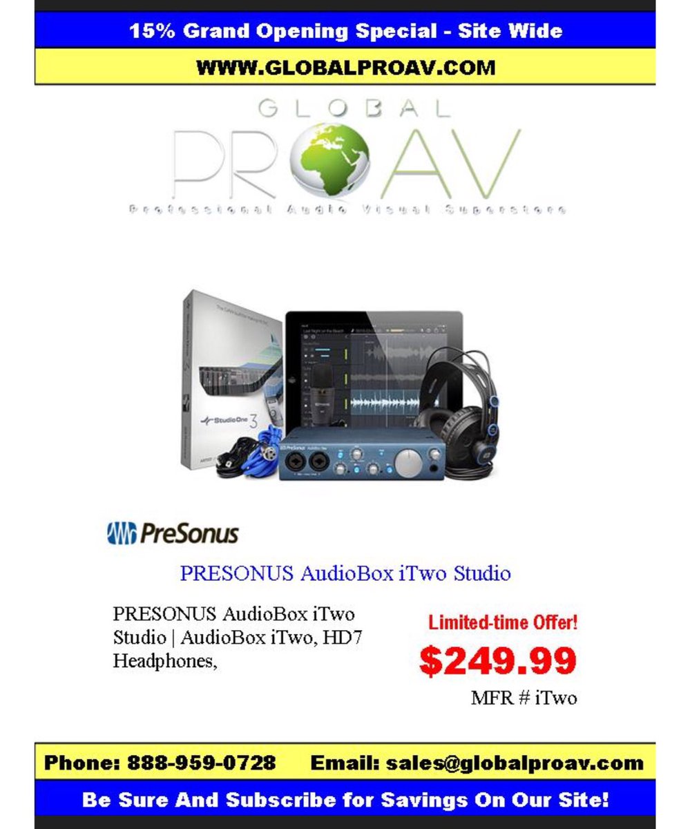 Get your studio going today with this complete PreSonus iTwo Studio Pack! GlobalProAV.com. #proaudio #proav #sound  #globalproav #studio #dj #lighting #video #music