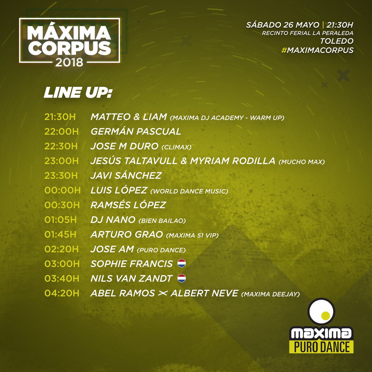 Los40Dance's tweet photo. Quedan sólo 5hs para #MaximaCorpus y las 3 primeras las vas a pasar bailando los pelotazos que te pincha @GermanPascualFM en directo justo antes de irse a Toledo corriendo.

¡HOY SE LÍA! Dale volumen a tu radio!!! 😜🔊📻 💃🏻🕺🏻

#EnMaximaGermanPascual #PuroDance #PuroWeekend https://t.co/pg72k2gSJQ