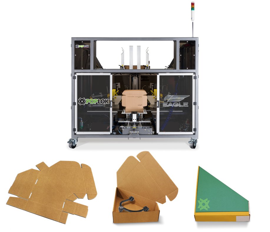 The PopLok is the leading brand for automatic forming of cardboard trays. Many of the worlds largest home delivery companies choose the PopLok #shipping #corrugate #packagingmachines #packaging #foodsafety #protectivepackaging