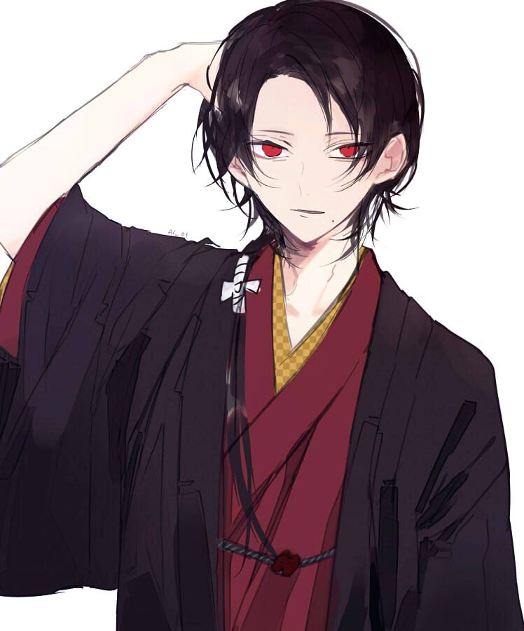 kashuu kiyomitsu male focus 1boy red eyes mole under mouth japanese clothes mole solo  illustration images