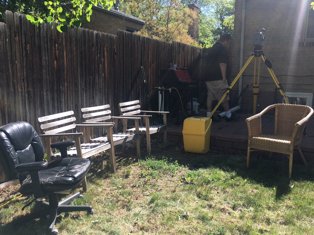 Just a casual 3-D laser scanner usually used for topography and architectural purposes ready to measure some waffles next to some prime seating