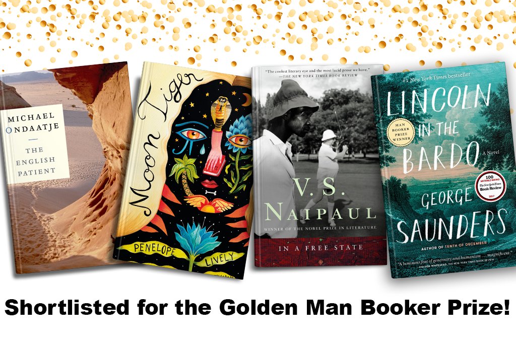 Incredible news! These four amazing books have been shortlisted for the Golden Man Booker Prize - a one-off award honouring the best work in fiction of the last five decades! 🍾 #GoldenFive #ManBooker50