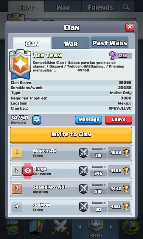 ⚡Buscamos gente activa para participar en guerras, chicos.

#AceTeam es un clan activo y donador. 

¡A crecer juntos! 💪