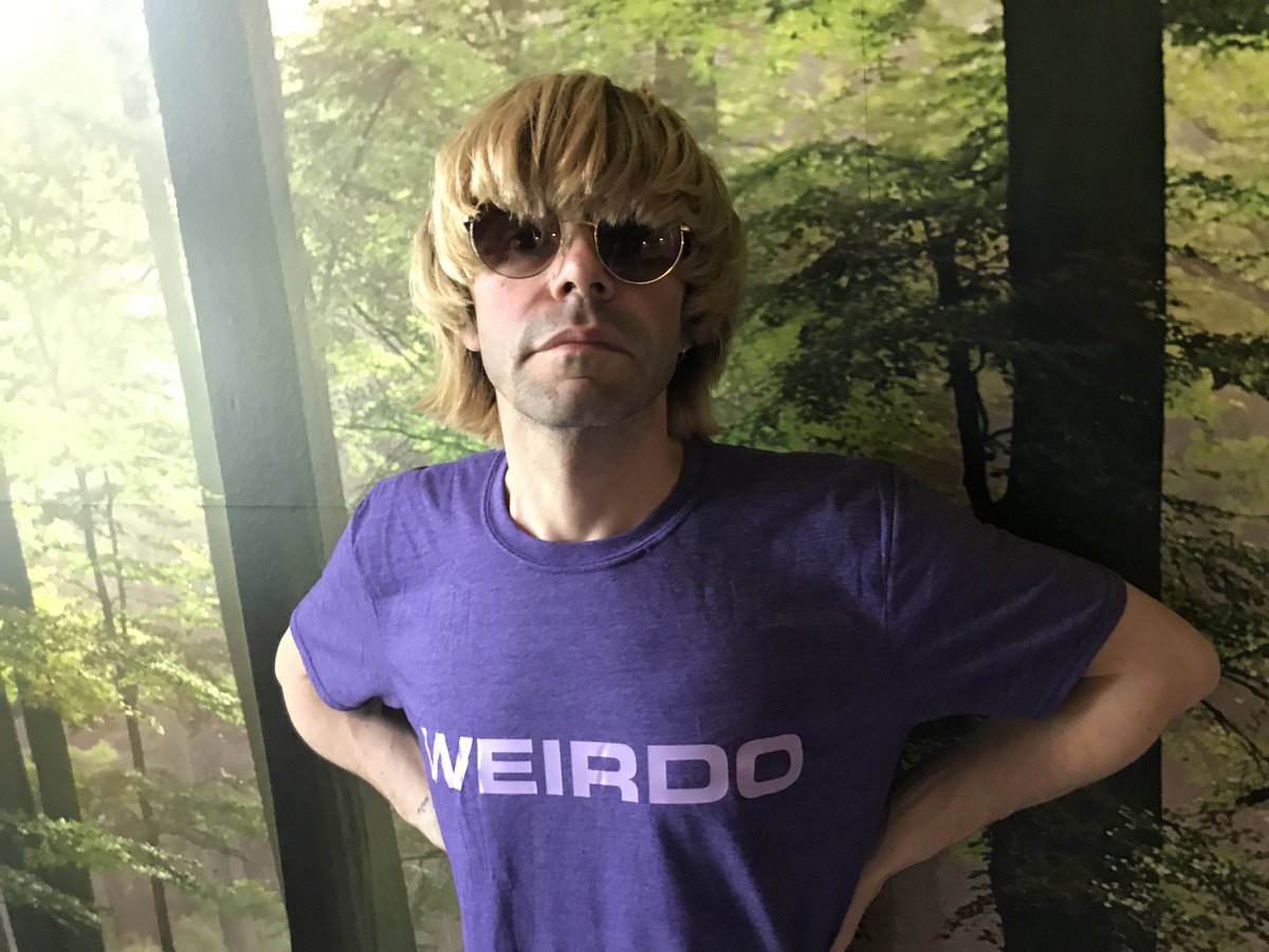 Tim_Burgess's tweet photo. Retweet to win. This actual Weirdo actual T shirt of mine. On sale here soon https://t.co/lbv3ezTDTo  Get one in your life. Winner picked at random, Monday 10pm. Most of the time you you’ll be happy ; ) https://t.co/Kphrj4Lohh