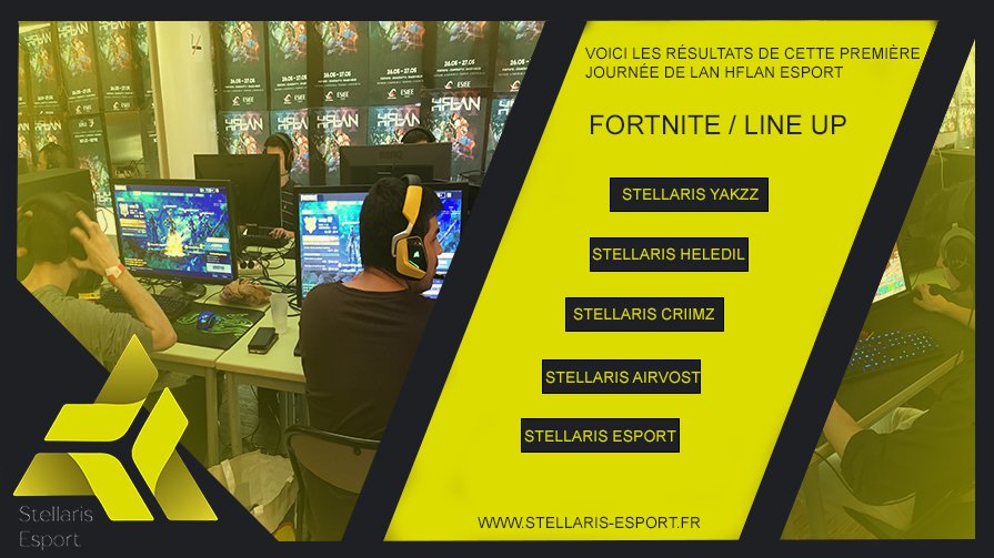 Bravo à notre Line Up #Fortnite PC, Stellaris Black, qui fait une très bonne journée sur la LAN <a href="/hflanesiee/">HFLAN</a>

Tableau des résultats :

Game 1 : TOP 3

Game 2 : TOP 4

Game 3 : TOP 1

Game 4 : TOP 6

Game 5 : TOP 3 

Game 6 : TOP 7

Demain, une nouvelle journée qui démarre :)