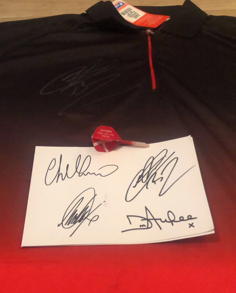 livedarts's tweet photo. 🎯 COMPETITION TIME 🎯

RT this &amp; follow @livedarts for your chance to win this signed shirt by @BullyBoy180 + match used flight/steam and cue card signed by Smith, Chris Mason, Paul Nicholson and Daniella Allfree! 👍🏻 https://t.co/o6lEEOJhji