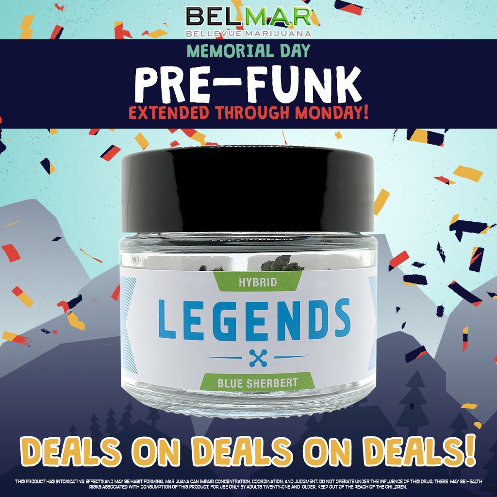 BelMar425's tweet image. Save BIG on Legends eighths ALL WEEKEND During our Memorial Day Pre-Funk Sale! Quality &amp;amp; Quantity at a steal! We have a huge selection of strains to choose from!
#BelMar #LegendsMarijuana #Legends #BellevueMarijuana #Bellevue #MemorialDay #Marijuana