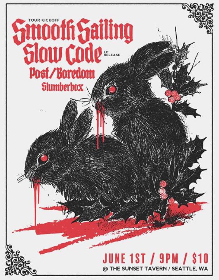 sunsetballard's tweet photo. On {6.1} @smthslng @SlowCodeWa #post/boredom @slumberboxband team up for a night to remember! Tickets: https://t.co/esKOa5BWDy #sunsetballard #LPrelease #tourkickoff https://t.co/X039ECEUMT