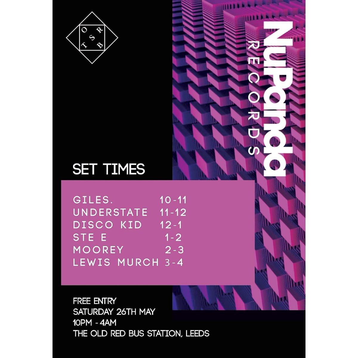 Set times for tonight's <a href="/NuPanda_Records/">NuPanda Records</a> label party <a href="/OldRedBus/">Old Red Bus Station</a> #Leeds

#techhouse #techno #housemusic