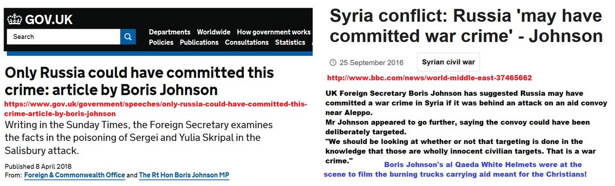 GordBolton's tweet photo. @Malinka1102 #uspoli #cdnpoli #pnpcbc #UKpolitics #auspol #polcan #NZpol #OpToxicDagger #AbleDanger #Serco #Ghouta #MH17 #USSLiberrty #JFK #NNPT 911 #Houla #Skripal ๐บ๐ธ#PortonDown @BorisJohnson wanted to blame Russia for destruction of the Aid convoy to Aleppo that his Wahhabis blew up! https://t.co/ddcBFokicH