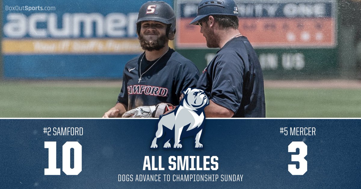 SamfordBaseball's tweet photo. Furman ☑️
Wofford ☑️
Mercer ☑️
Championship game Sunday at 11 a.m. (CT)!

#SamfordStrong 😄😄 https://t.co/yVXAmpFLL8