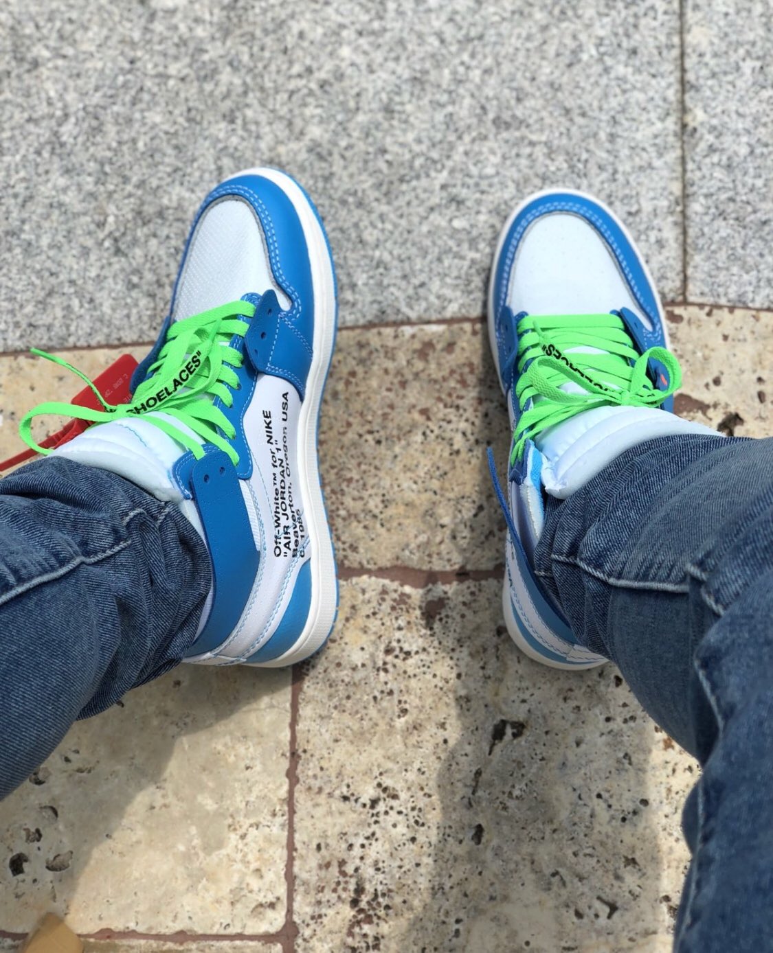 SNKR TWITR on X Off White x Jordan 1 UNC with green shoelaces Pics via vinotwofour snkr twitr https t NAROf4ZH74 X