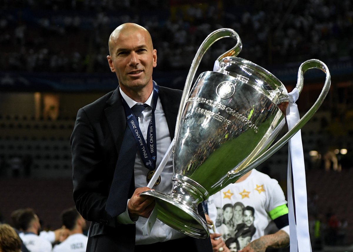 OptaJean on Twitter: "3 - Zinédine Zidane ?? is the first ever manager to win the European Cup/Champions League in 3 consecutives seasons 2016 ? 2017 ? 2018 ? Fate. #UCLfinal #RMALFC… https://t.co/WmKkv69O5d"