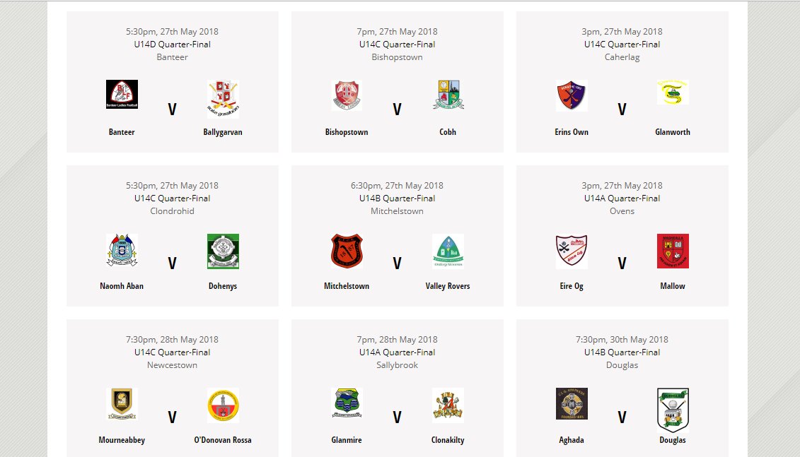 Best of luck to the Mid-Cork Clubs who begin their U14 County Championship games this weekend. See the photo attached for details of all the games.