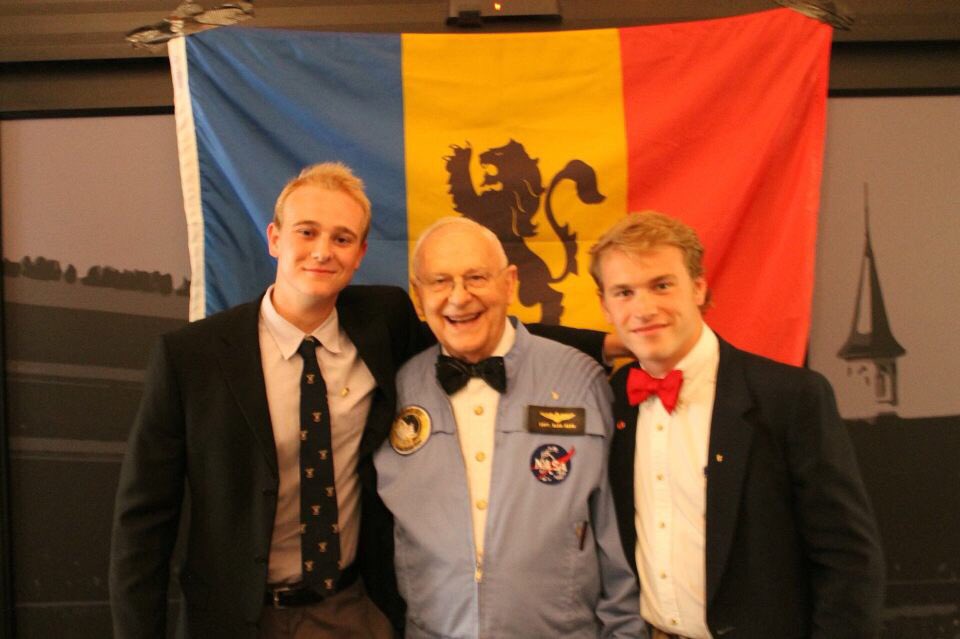 Earlier this morning, Brother Alan Bean (ΟΧ '55) passed away.  Brother Bean was the first Deke and fourth man on the moon.  Our condolences go out to the Bean family today. 
#FFTHF #itsneverover

Pictured: Brothers Joe Pries (ΦΕ ’16), Alan Bean (ΩΧ), and Jacob Franklin (ΦΕ ’15).