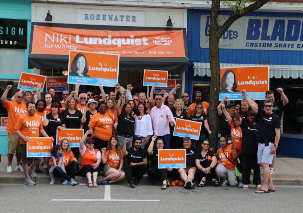 UniforMobilize's tweet photo. 38 polls in a single day! This is what #momentum in #Whitby looks like. #Change4Better is achievable w/ @niki_lundquist. #ONpoli #ONElxn #Ontariovotes #ONDP https://t.co/iXTU6IET9z