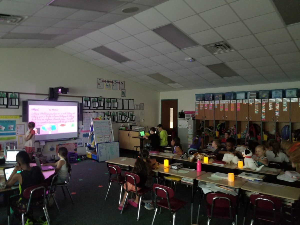 LED candles, Jazz Music and snacks- a Poetry Cafe in our classroom! @PowhatanES student written poems published via a #collaborativeeffort in a class google slideshow  #wearepowhatan #secondgradepoetry #digitaltools  #creativeculminatingactivity #joco2020