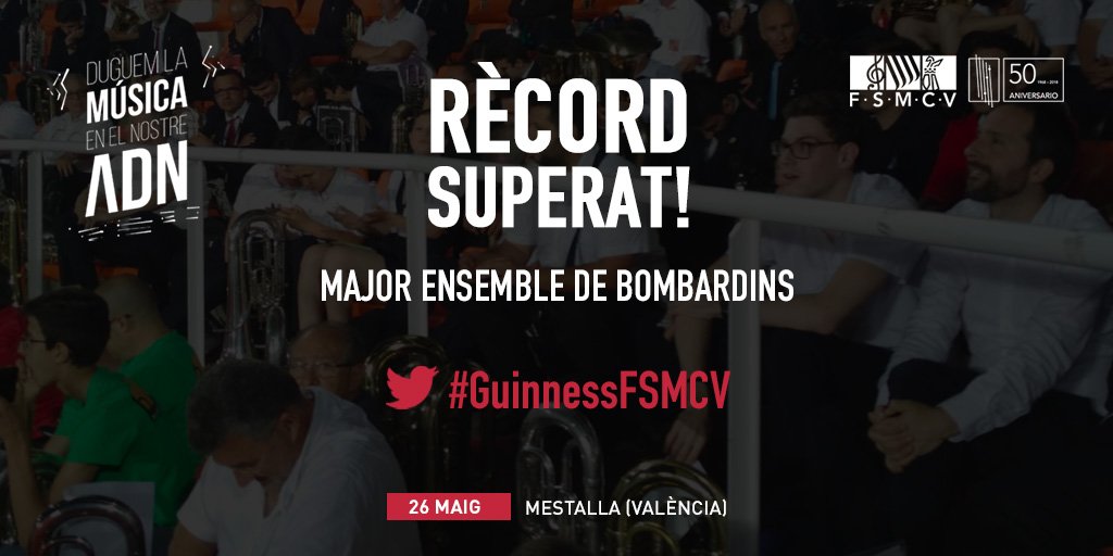 FSMCV's tweet photo. Hem superat el rècord al major ensemble de bombardins #GuinnessFSMCV https://t.co/0jcRrfNzR8