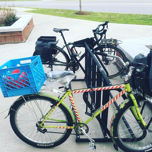 Both useable positions on this rack now in use at TJs. Creeping on this sweet front rack on the other guy/gal’s bike for sure.