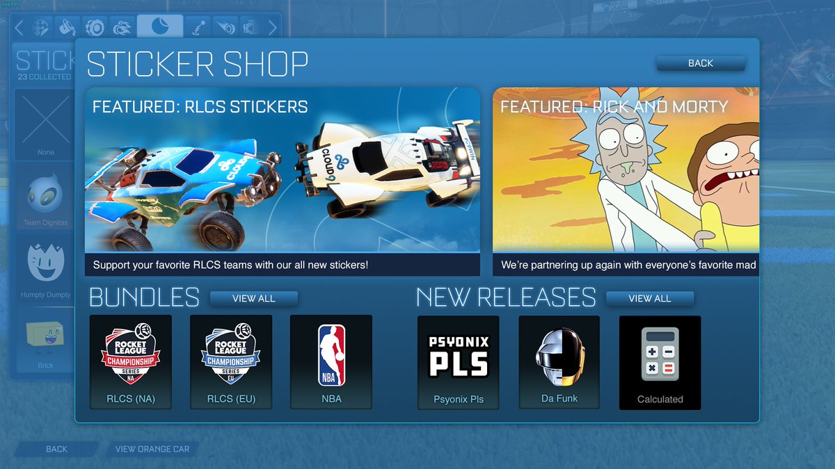 jalen_xyz's tweet photo. New concept I've been thinking of for Rocket League, Car Stickers! Whether you want to meme or support your favorite RLCS teams, the addition of stickers would allow for further customization of cars in RL! https://t.co/uj7mlpvK1b
