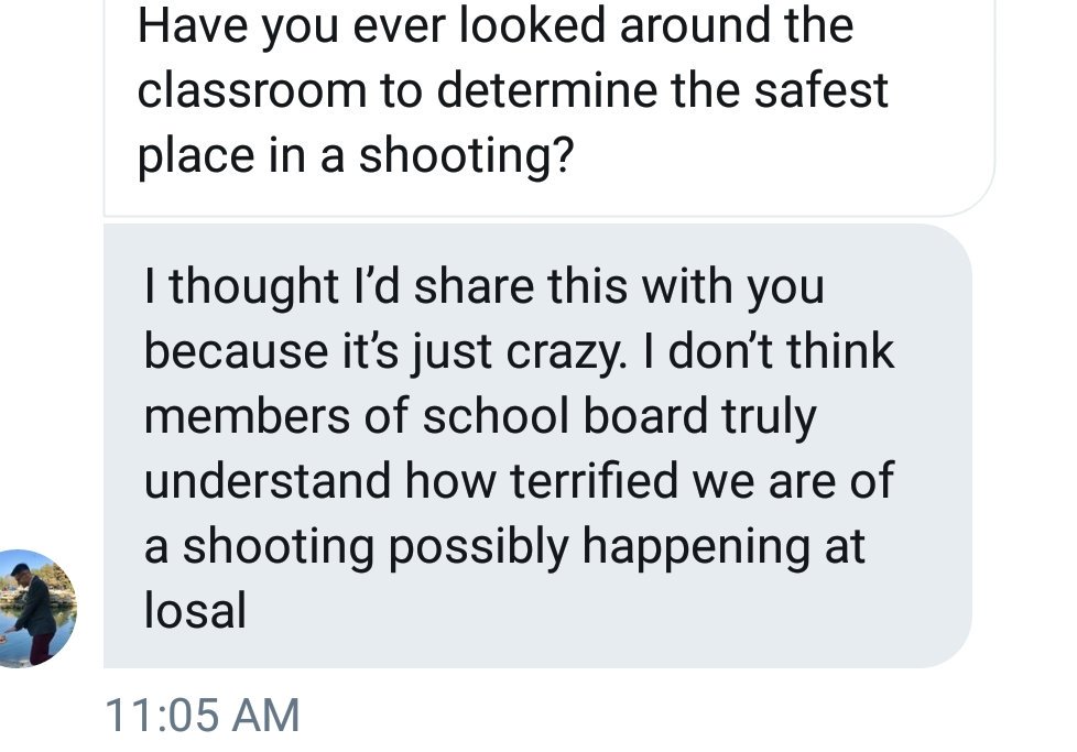Dems_SealBeach's tweet photo. Today a student from Los Alamitos HS sent us this message. These are the conversations that highschoolers r having now. We used to talk about which rapper was better Tupac or Biggie. Not where to hide from a shooter. #CommonSenseGunLaws @losalydsa @LosAlamitosUSD @LosAlNews https://t.co/I70TdvBDBY