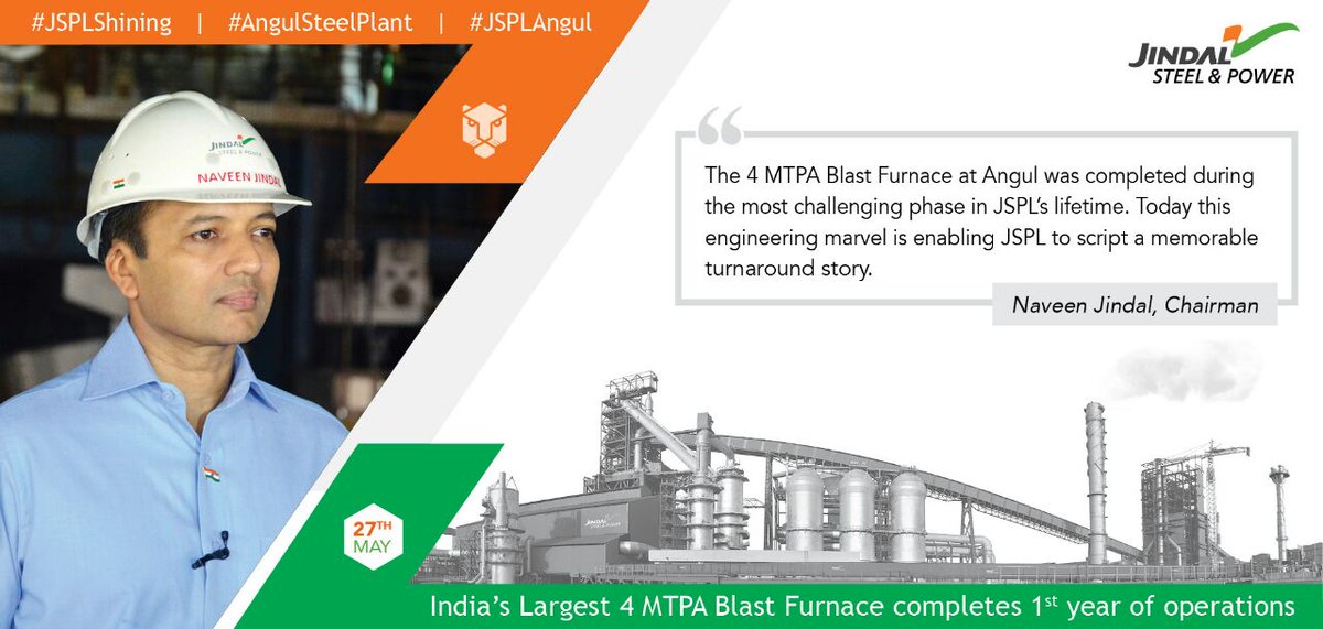 JindalSteel_In's tweet image. Let&apos;s celebrate the 1st Anniversary of operations of India&apos;s #LargestBlastFurnace. Today, this Industrial marvel is enabling JSPL to script a memorable turnaround story for the history books of future.

#JSPLAngul #JSPLShining #AngulSteelPlant