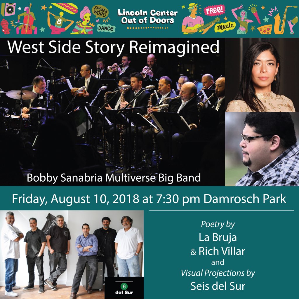 BxCultureColl's tweet photo. Major #bronxDNA featured at Lincoln Center Out Of Doors on August 10th for “West Side Story Reimagined.” Bobby Sanabria and Multiverse Band, La Bruja, Rich Villar, and Seis del Sur!  #lcoutofdoors #seisdelsur #bronxDNA https://t.co/OLZQKWWE6U