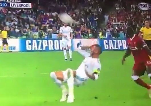 acrossthepond's tweet photo. If you search the word “Ramos” on Twitter, you’ll find:

- him taking down Mo Salah
- him laughing as Salah walks off
- him bodying Karius
- him diving against Mane

But please, tell us again how he’s not dirty. #UCLFinal https://t.co/lB7Mpk5zFr