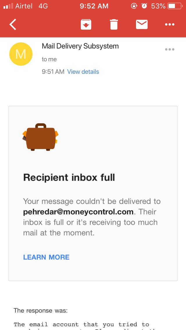 koolkapoor's tweet photo. @CNBC_Awaaz @Pehredar  your email box is showing full cant able to deliver my request please help to resolve. https://t.co/2HeqT94NJ4