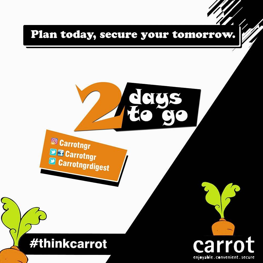 Just IN 2 DAYS.... You can plug in to the values we offer

Stay tuned, keep following 

#countdown #2daystogo #unveil #newinnovation #sunday #wecareforyou #carrotman #carrotwoman #carrotkids #carrotcouple #carrotfamily #carrotidea #legacy #thinkfamily #thinkcarrot #carrotngr