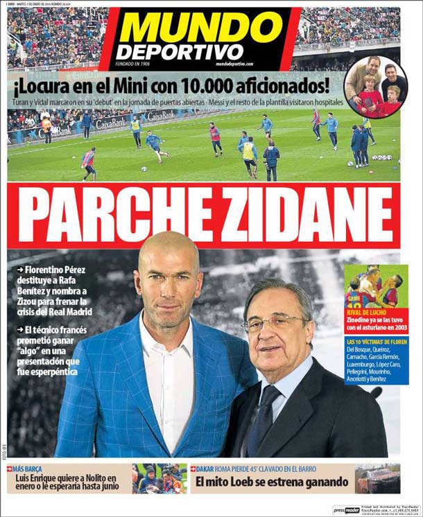 renaldinhos's tweet photo. Portada del 5 de enero de 2016 de Mundo Deportivo: "Parche Zidane". El francés prometió ganar "algo"...y está cumpliendo: 3 Champions, 2 Supercopas de Europa, 2 Mundiales de Clubes, 1 Liga y 1 Supercopa de España. https://t.co/yqL27slTCG