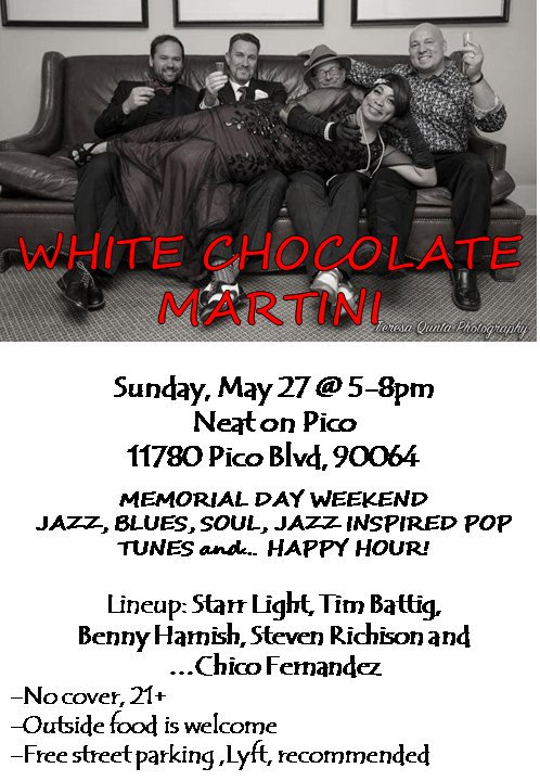 WCMartiniBand's tweet photo. Kick off summer w/ a little jazz, blues, soul &amp; a few delicious cocktails @neatbarla. Santa Monica legend Chico Fernandez returning on drums. Steven Richison is our soloist on jazz guitar.
Sunday, 5/27. Doors at 5, music at 5:30.
#jazz #blues #mxl #iseenord #lostspirits #summer https://t.co/yK7373oWEx