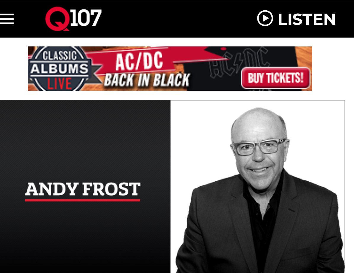 SimonDingleyTV's tweet photo. Today is @AndyFrostQ107โs final show on Q107 Toronto. (12-6pm Psychedelic Sundays) Thanks Andy for more than 30 years of broadcasts. #AndyFrost https://t.co/VYeykEf1RO