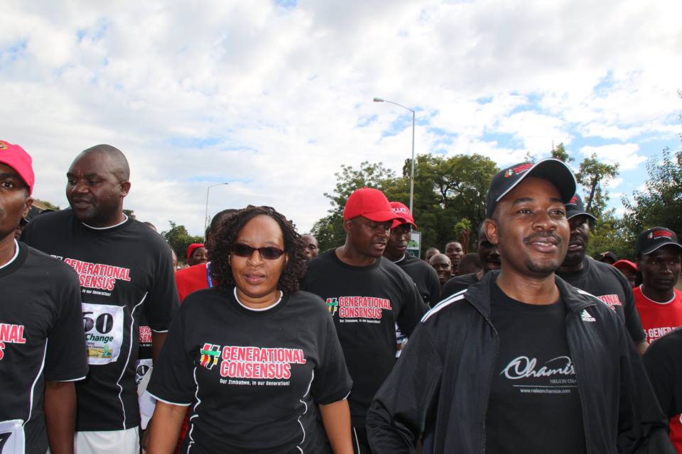 MDC-T President Nelson Chamisa with his wife Sithokozile Chamisa during the #RunForChange marathon organised by #GenerationalConsensus in Harare today